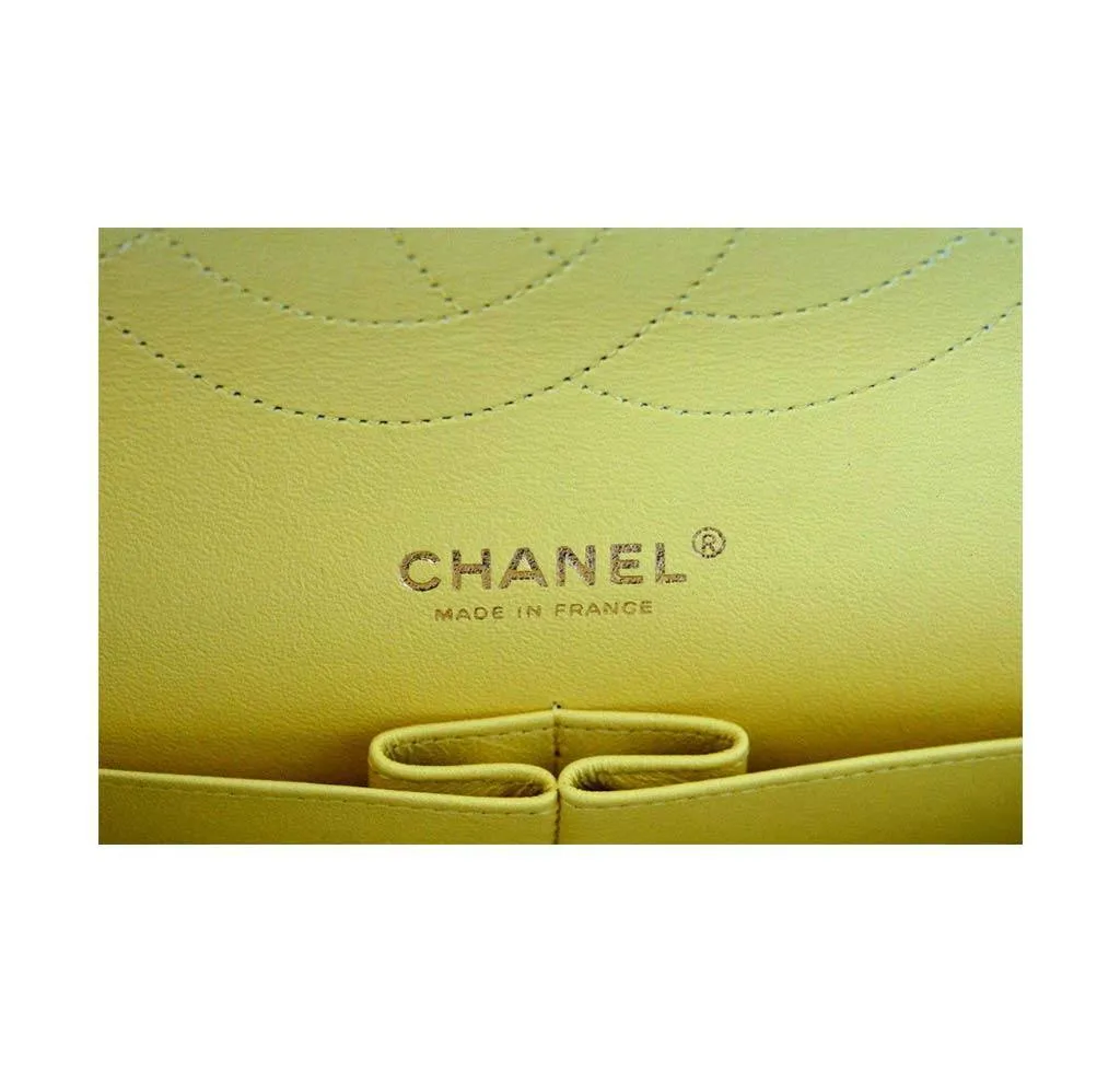 Chanel Double Flap Maxi Bag Yellow Lambskin
