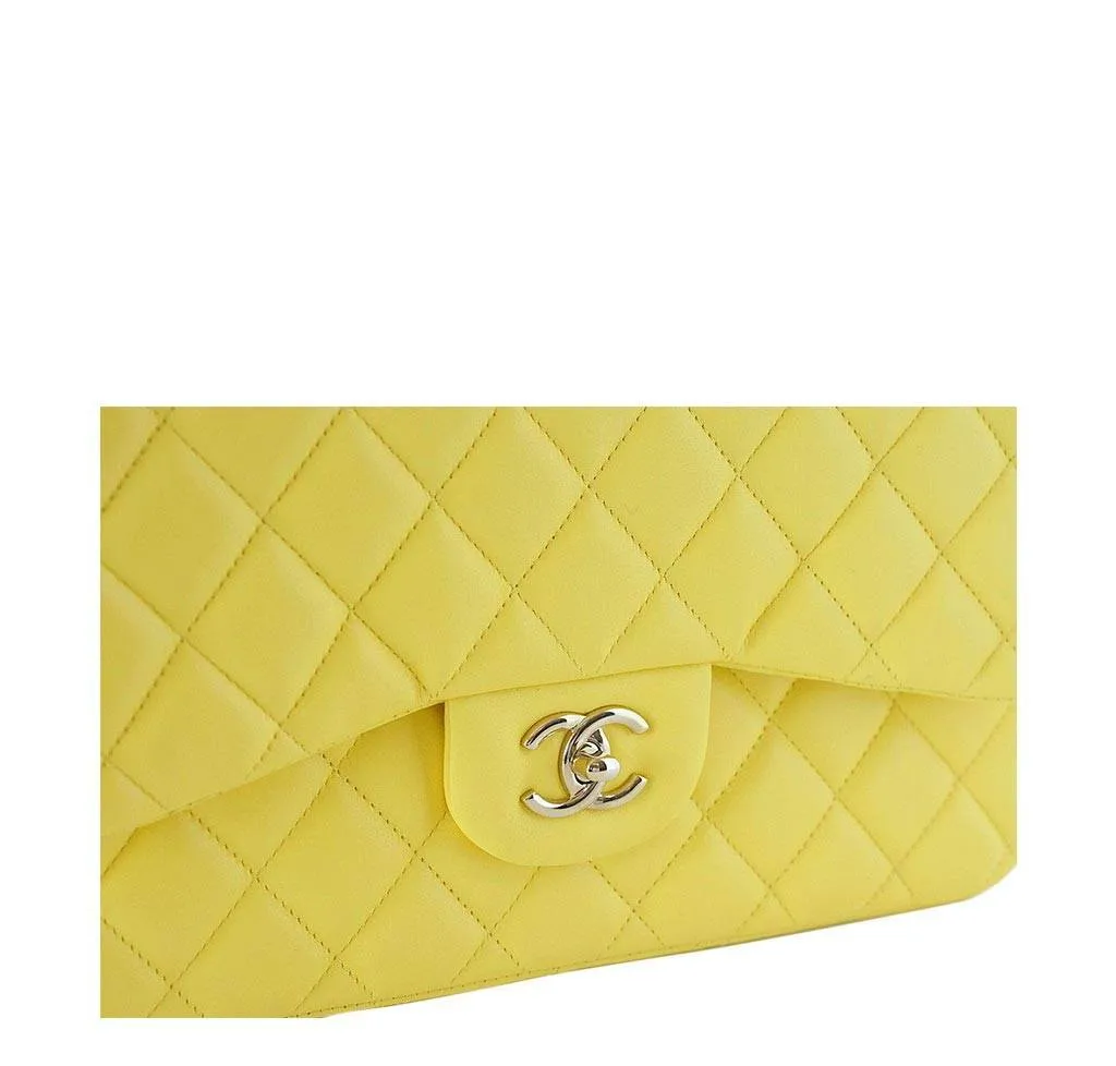 Chanel Double Flap Maxi Bag Yellow Lambskin