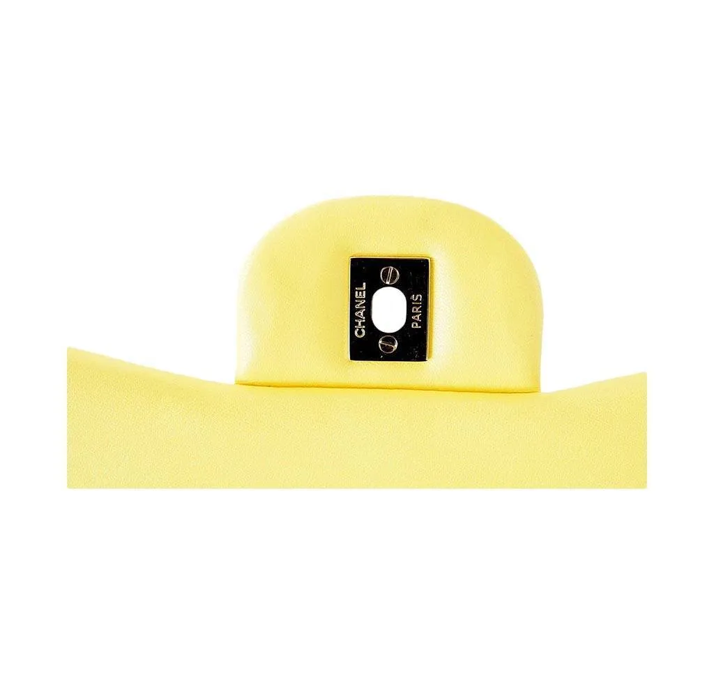 Chanel Double Flap Maxi Bag Yellow Lambskin