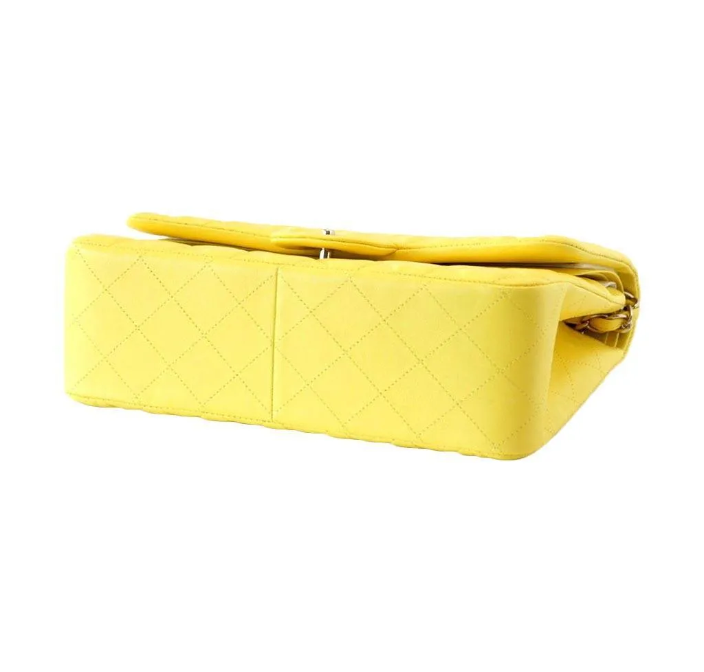 Chanel Double Flap Maxi Bag Yellow Lambskin