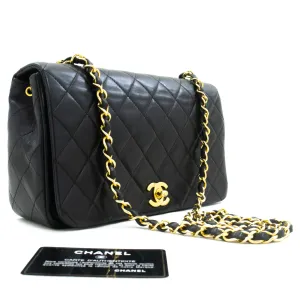CHANEL Full Flap Chain Shoulder Bag Crossbody Black Quilted Lamb n22