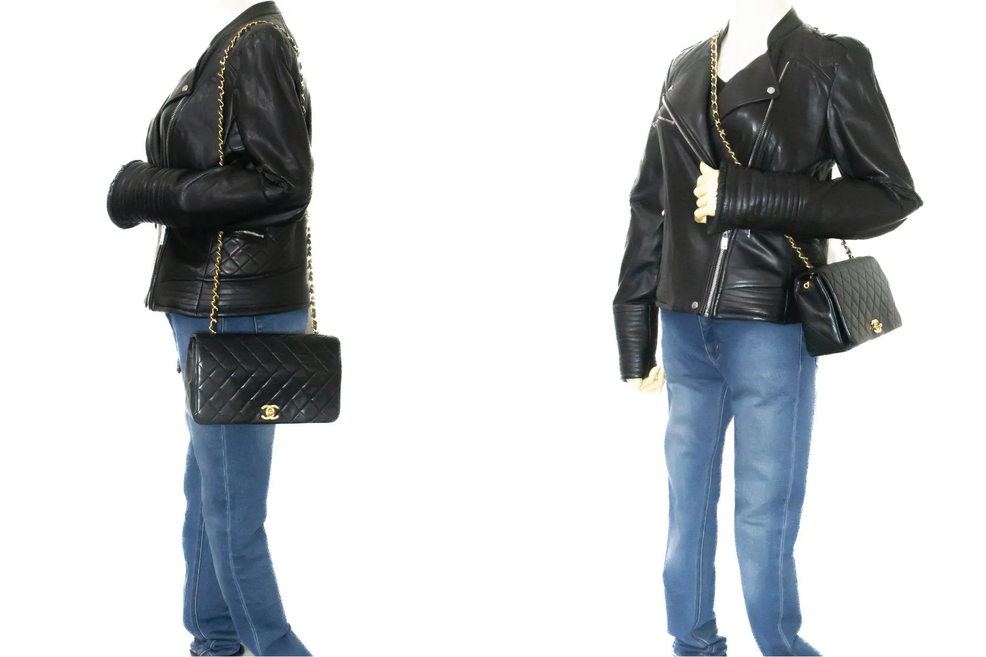 CHANEL Full Flap Chain Shoulder Bag Crossbody Black Quilted Lamb n22
