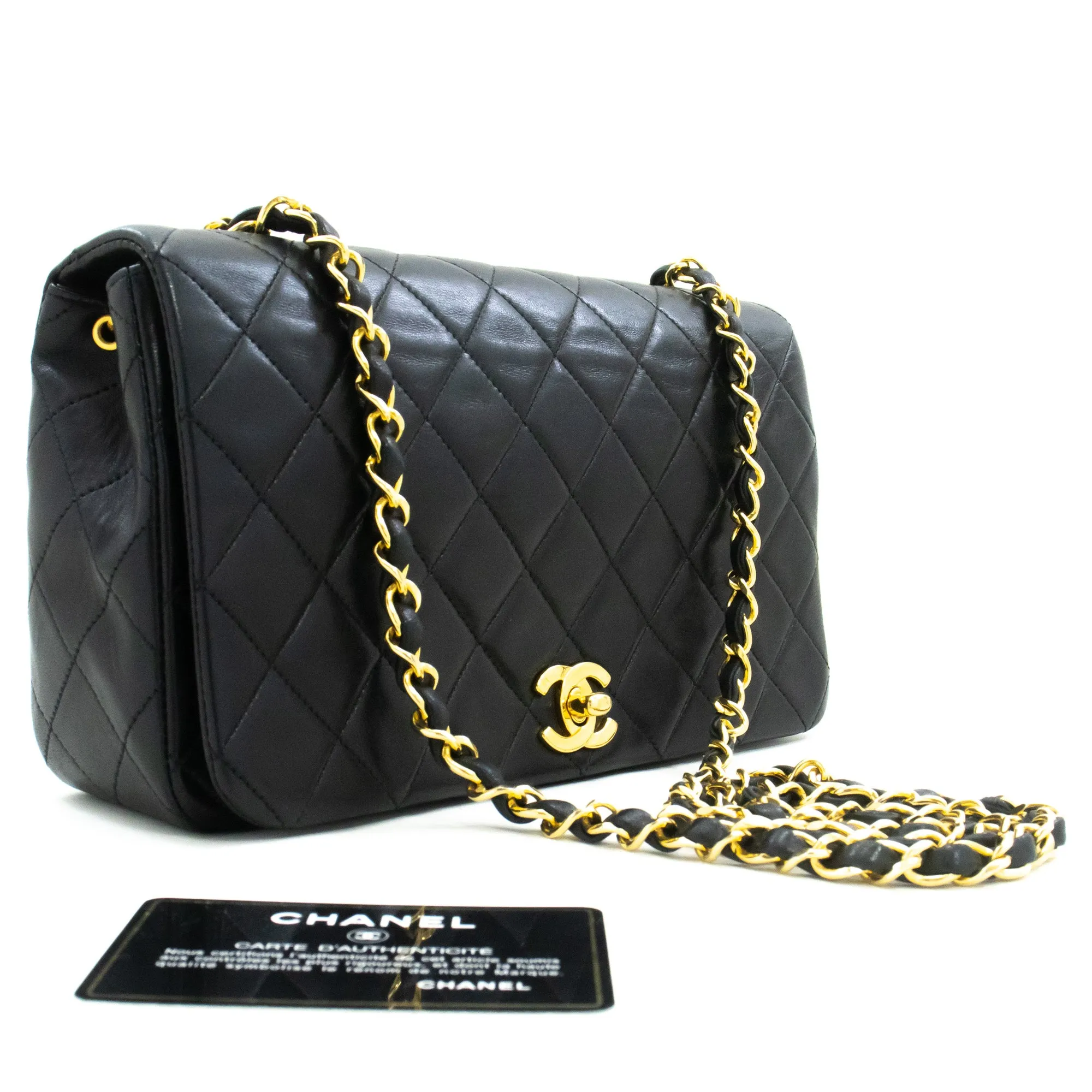 CHANEL Full Flap Chain Shoulder Bag Crossbody Black Quilted Lamb n22