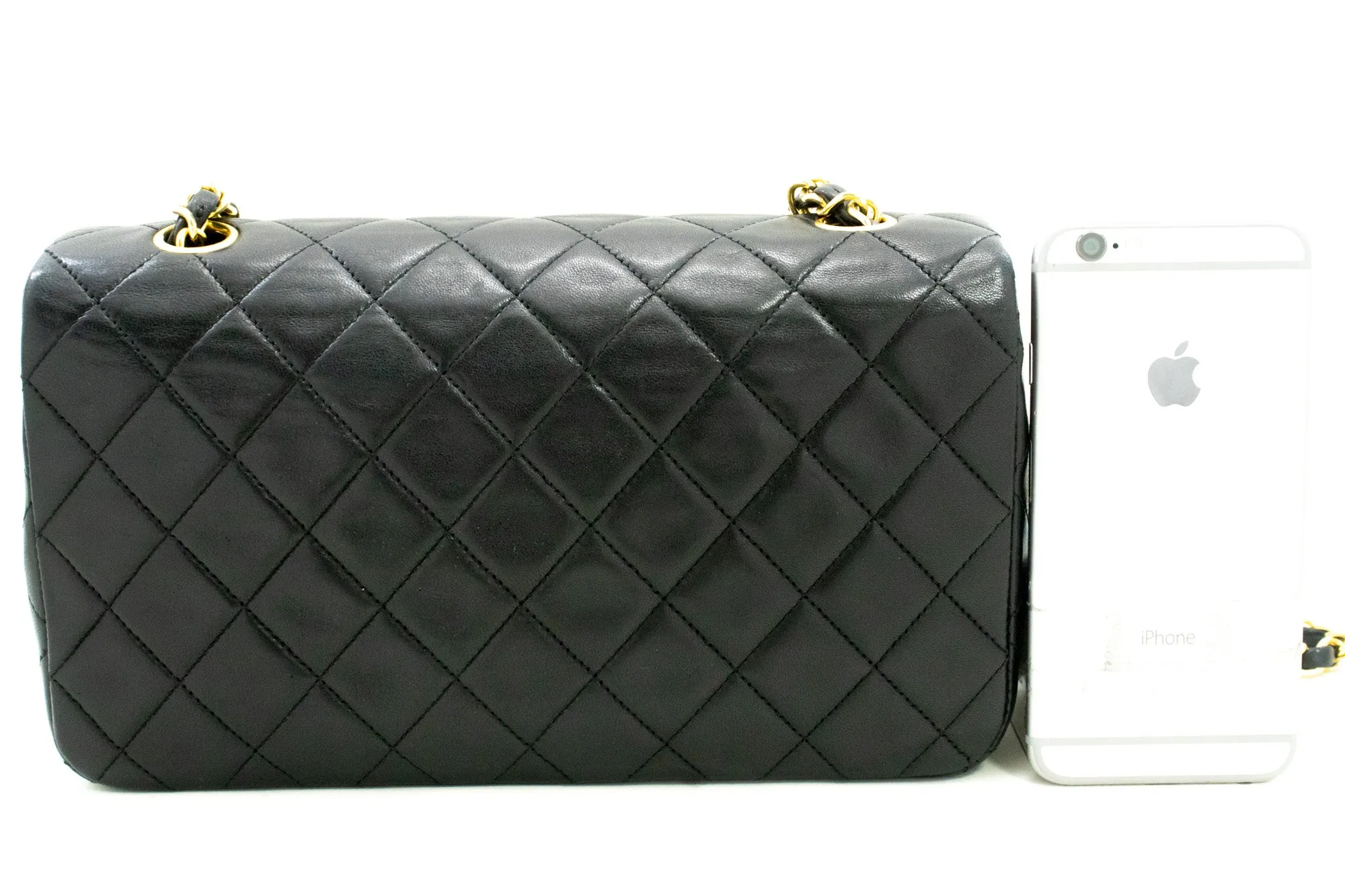 CHANEL Full Flap Chain Shoulder Bag Crossbody Black Quilted Lamb n22