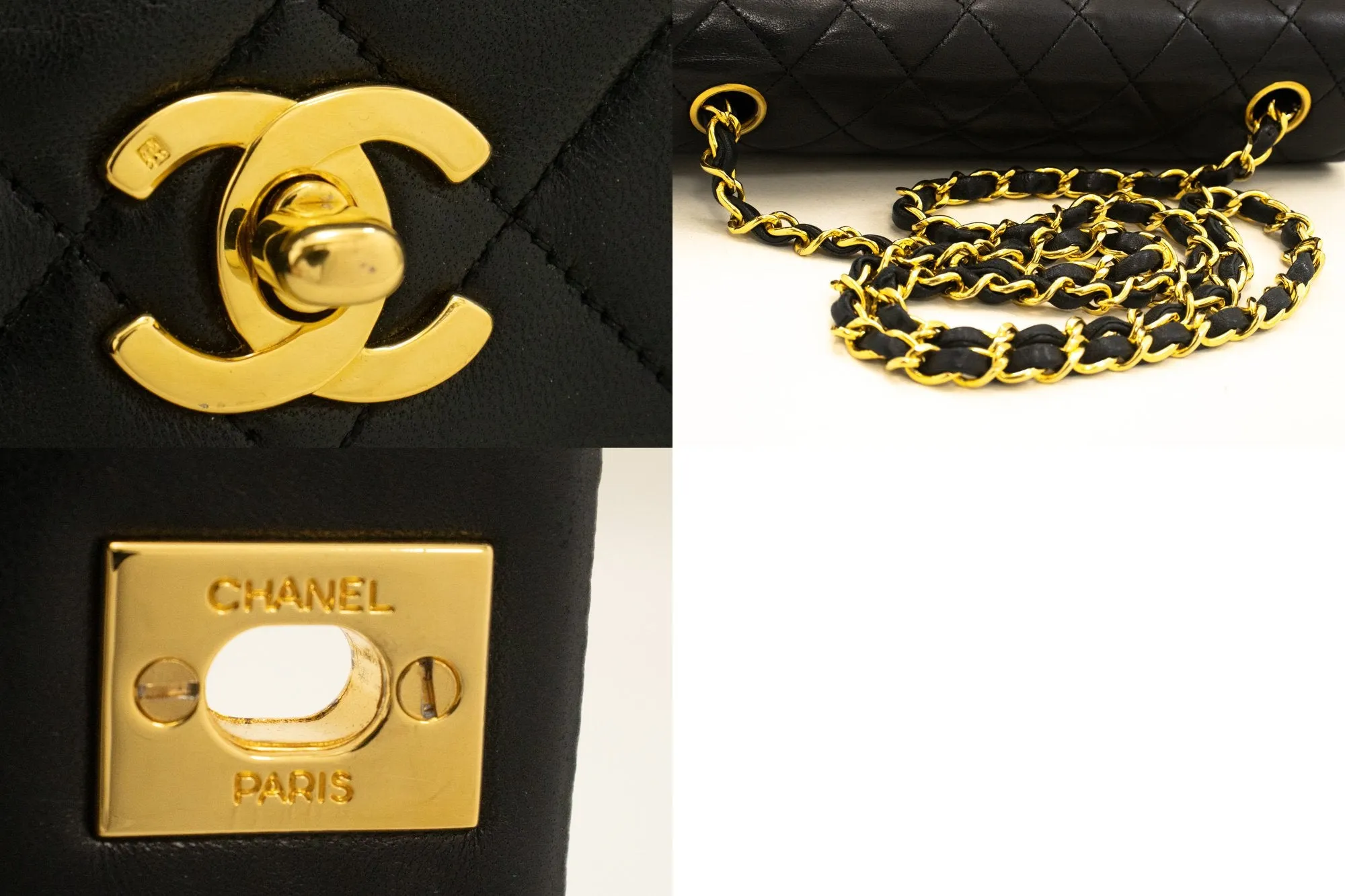 CHANEL Full Flap Chain Shoulder Bag Crossbody Black Quilted Lamb n22