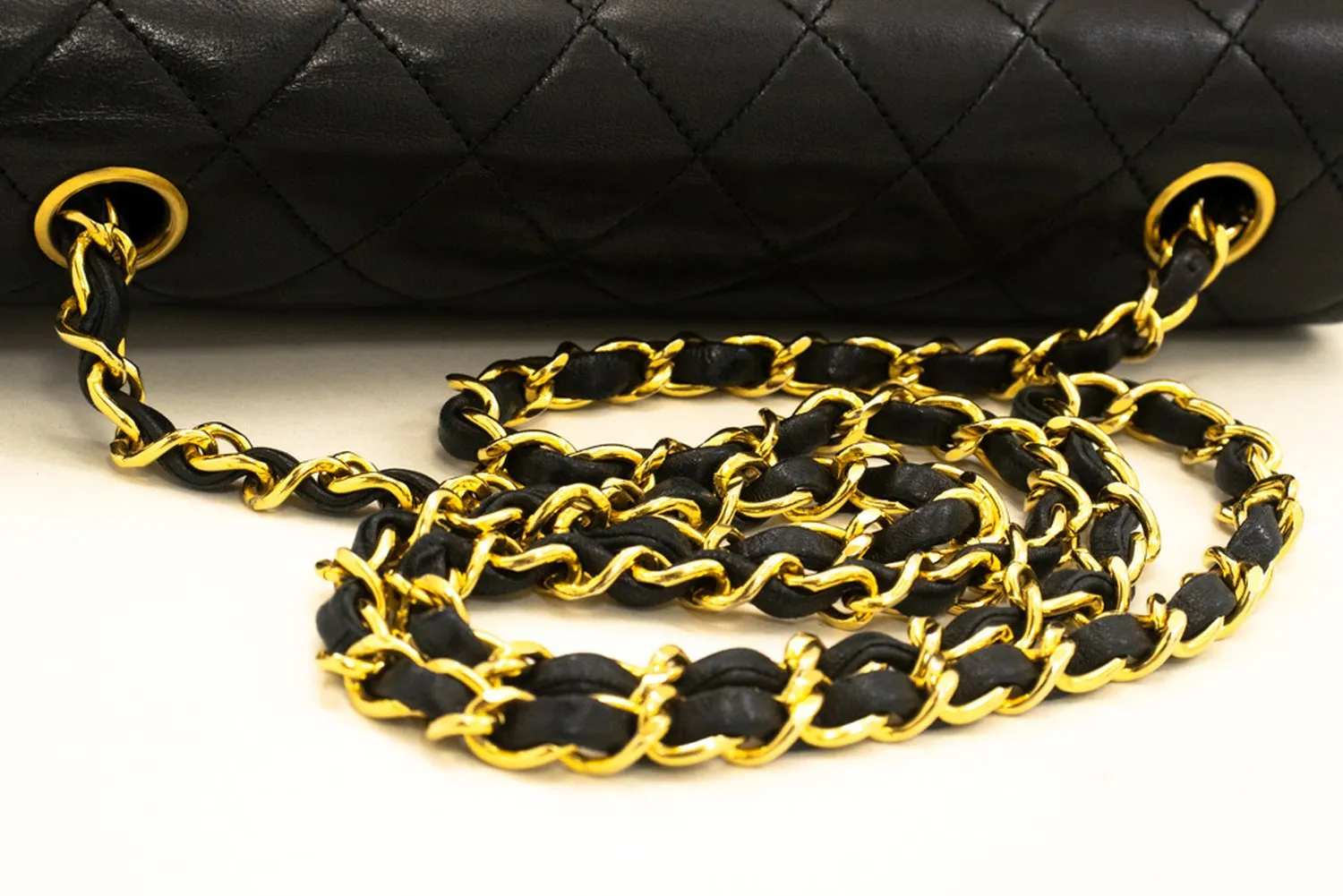 CHANEL Full Flap Chain Shoulder Bag Crossbody Black Quilted Lamb n22