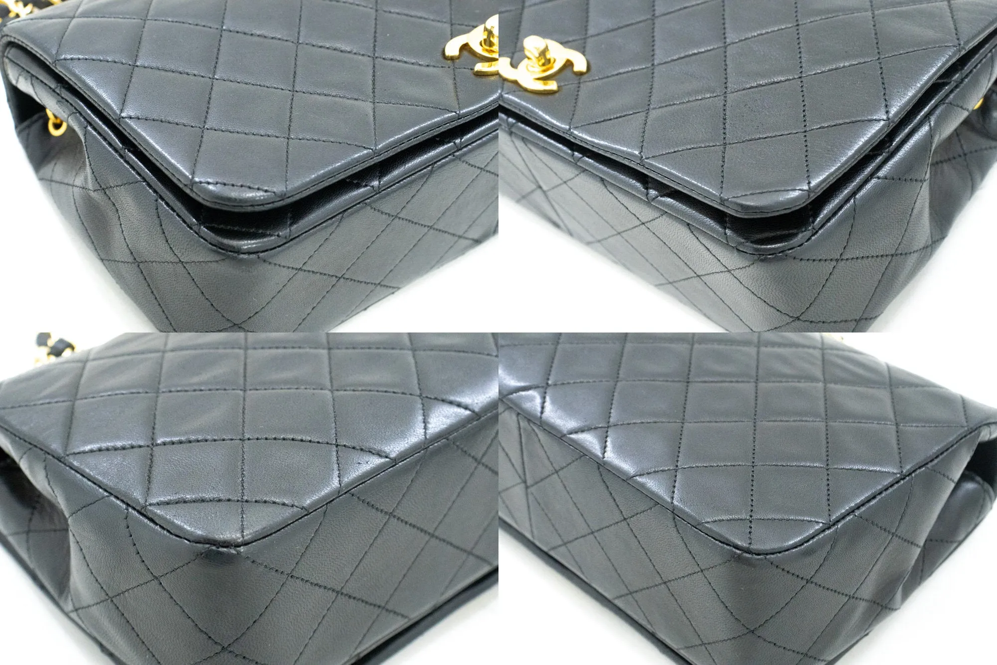 CHANEL Full Flap Chain Shoulder Bag Crossbody Black Quilted Lamb n22