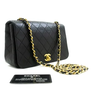 CHANEL Full Flap Chain Shoulder Bag Crossbody Black Quilted Lamb n67