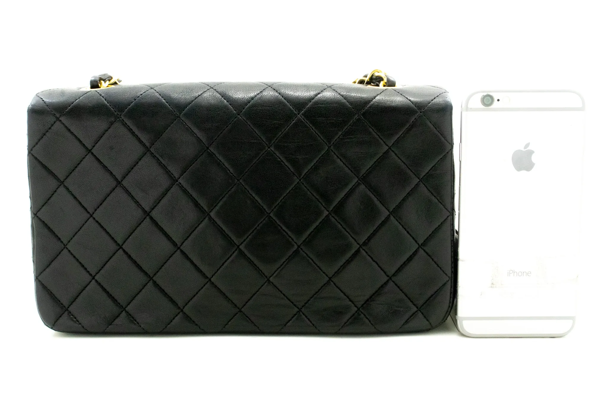 CHANEL Full Flap Chain Shoulder Bag Crossbody Black Quilted Lamb n67