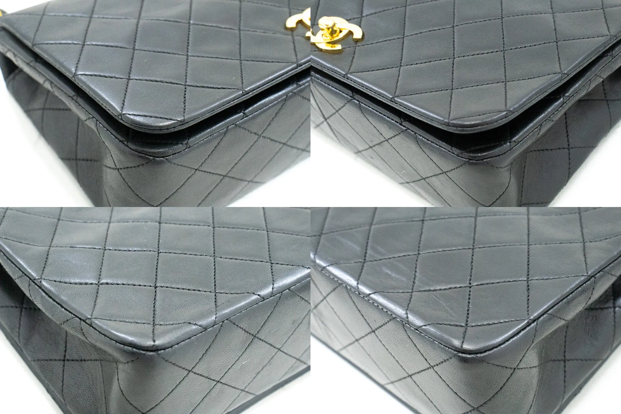 CHANEL Full Flap Chain Shoulder Bag Crossbody Black Quilted Lamb n67