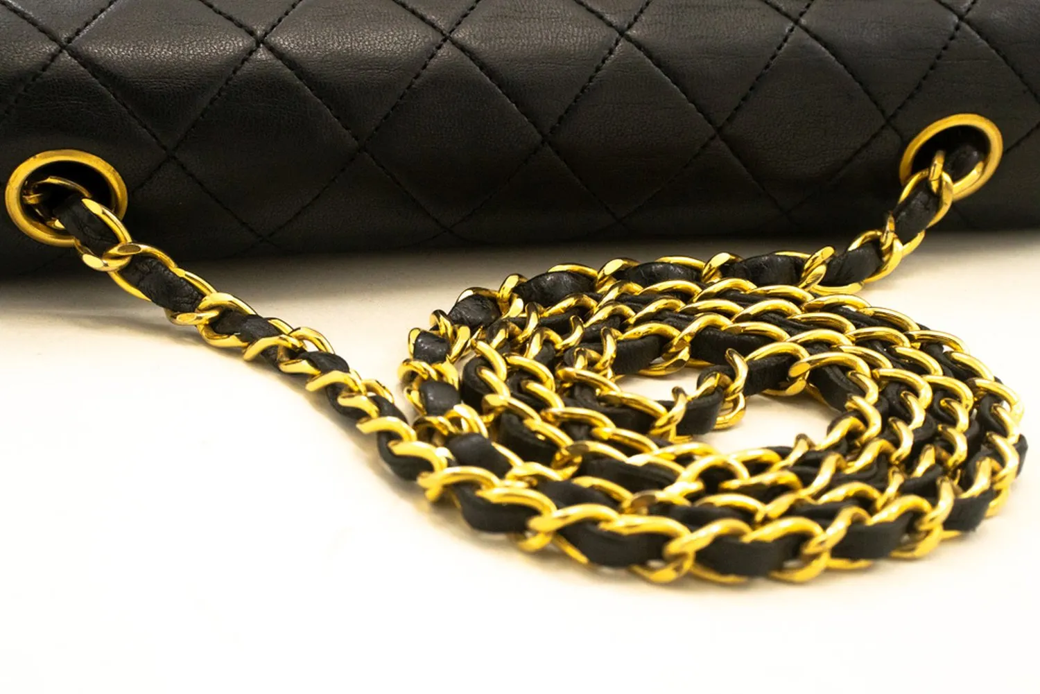 CHANEL Full Flap Chain Shoulder Bag Crossbody Black Quilted Lamb n67