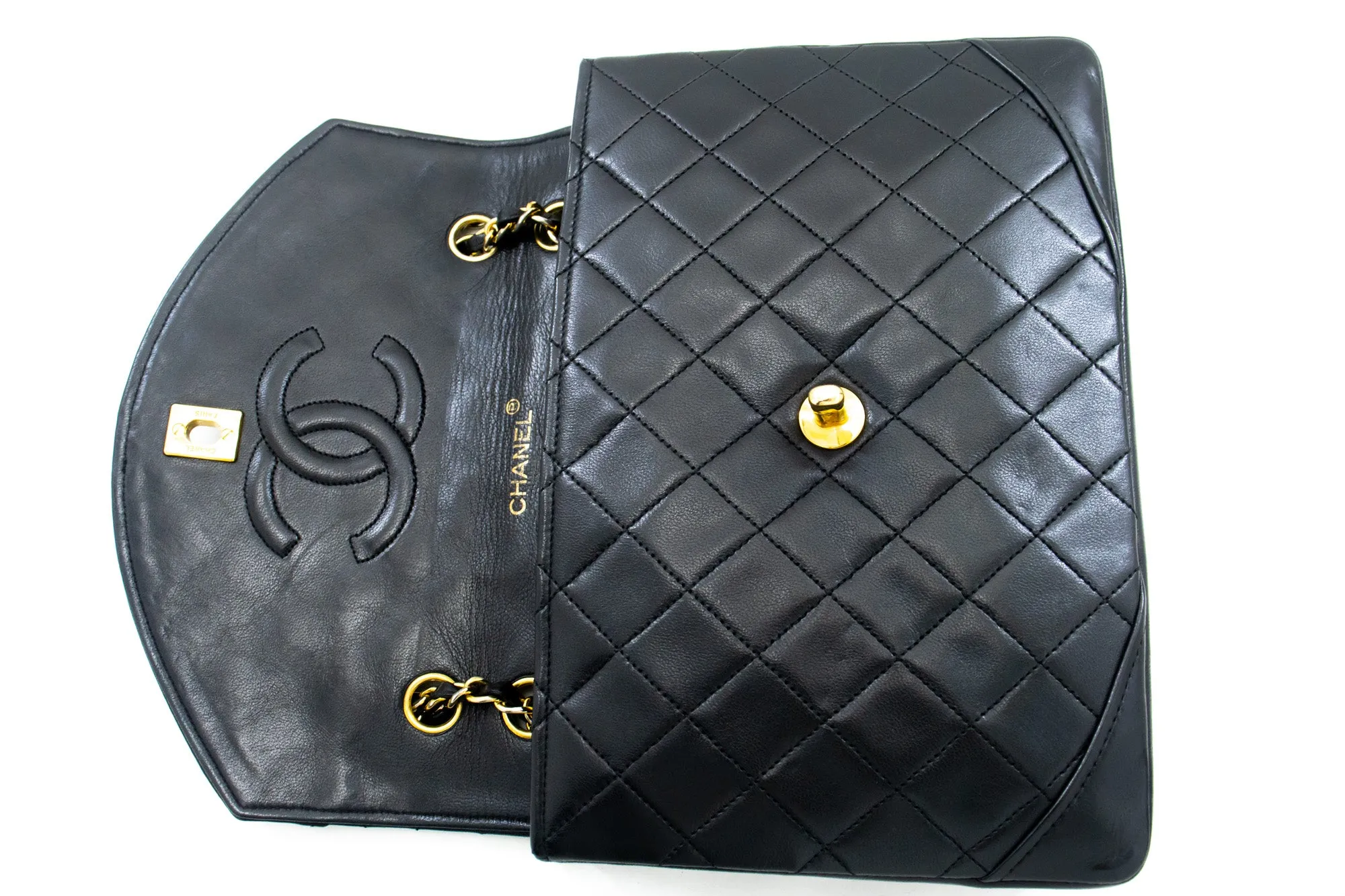 CHANEL Half Moon Chain Shoulder Bag Crossbody Black Quilted Flap L76
