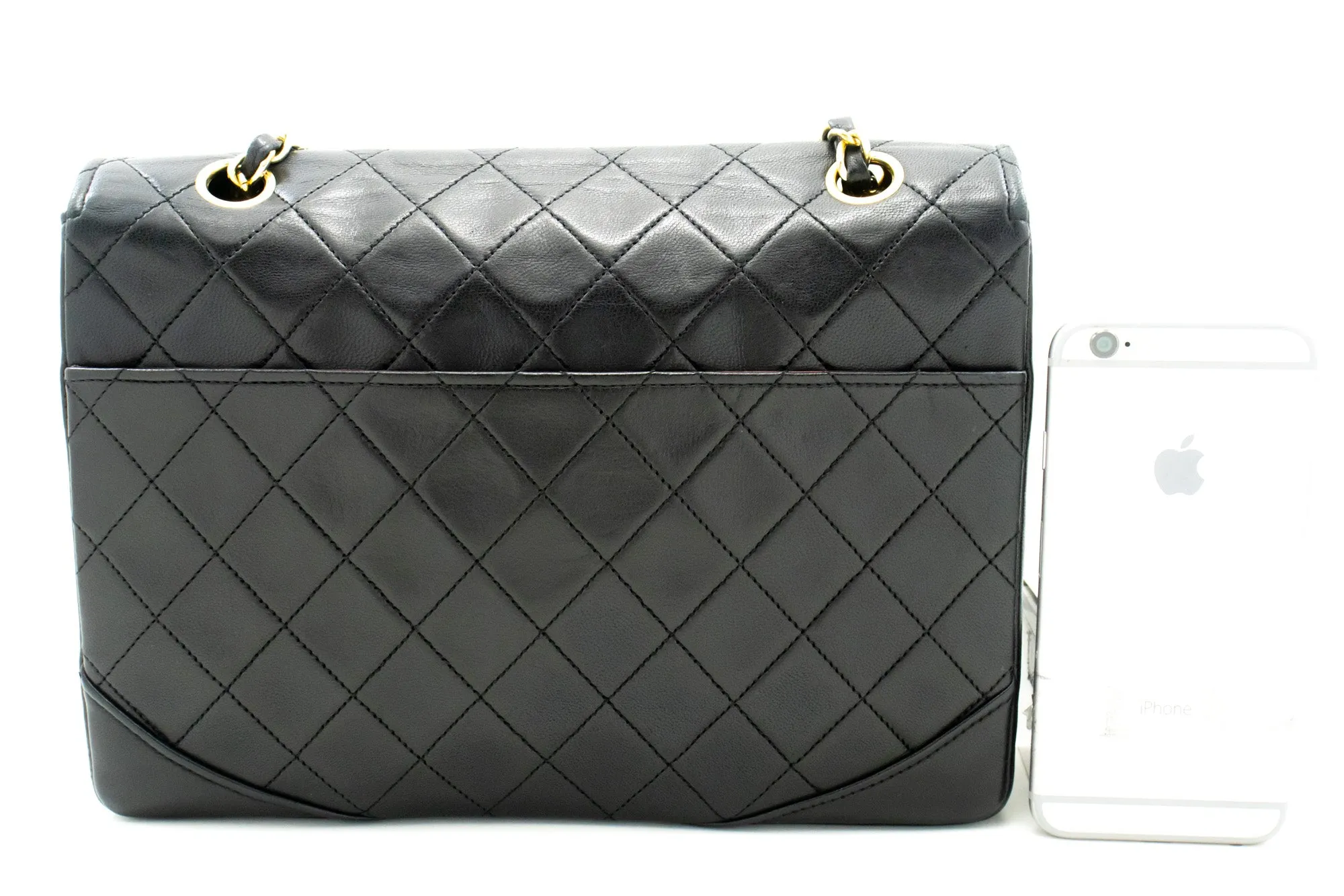 CHANEL Half Moon Chain Shoulder Bag Crossbody Black Quilted Flap L76