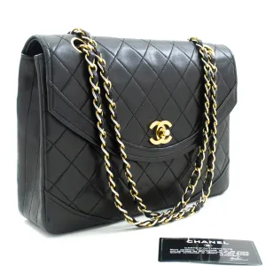 CHANEL Half Moon Chain Shoulder Bag Crossbody Black Quilted Flap L76