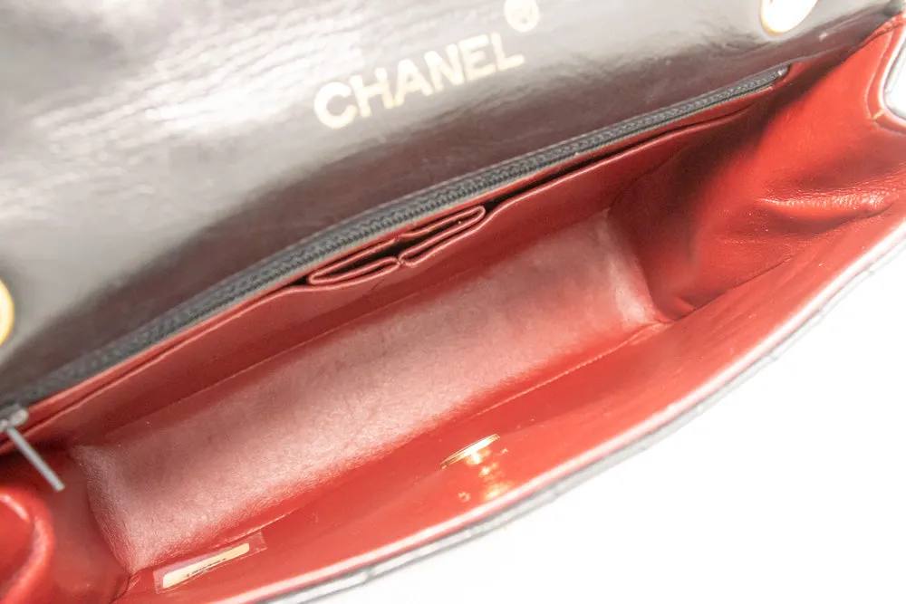 CHANEL Half Moon Chain Shoulder Bag Crossbody Black Quilted Flap L76
