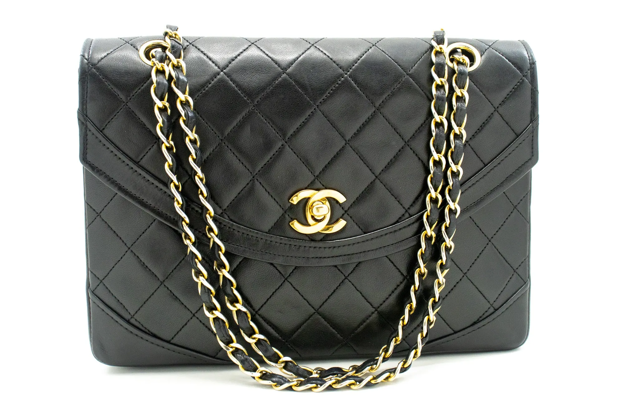 CHANEL Half Moon Chain Shoulder Bag Crossbody Black Quilted Flap L76