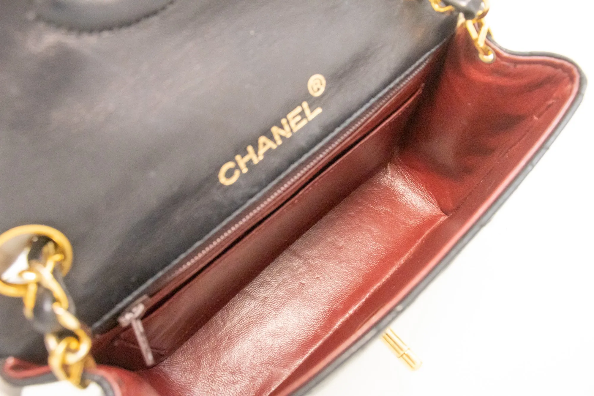 CHANEL Mini Square Small Chain Shoulder Bag Crossbody Black Lamb m26