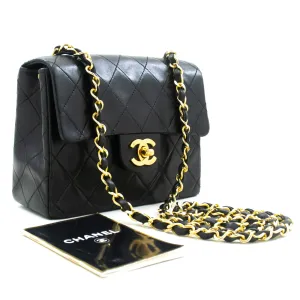 CHANEL Mini Square Small Chain Shoulder Bag Crossbody Black Lamb m26