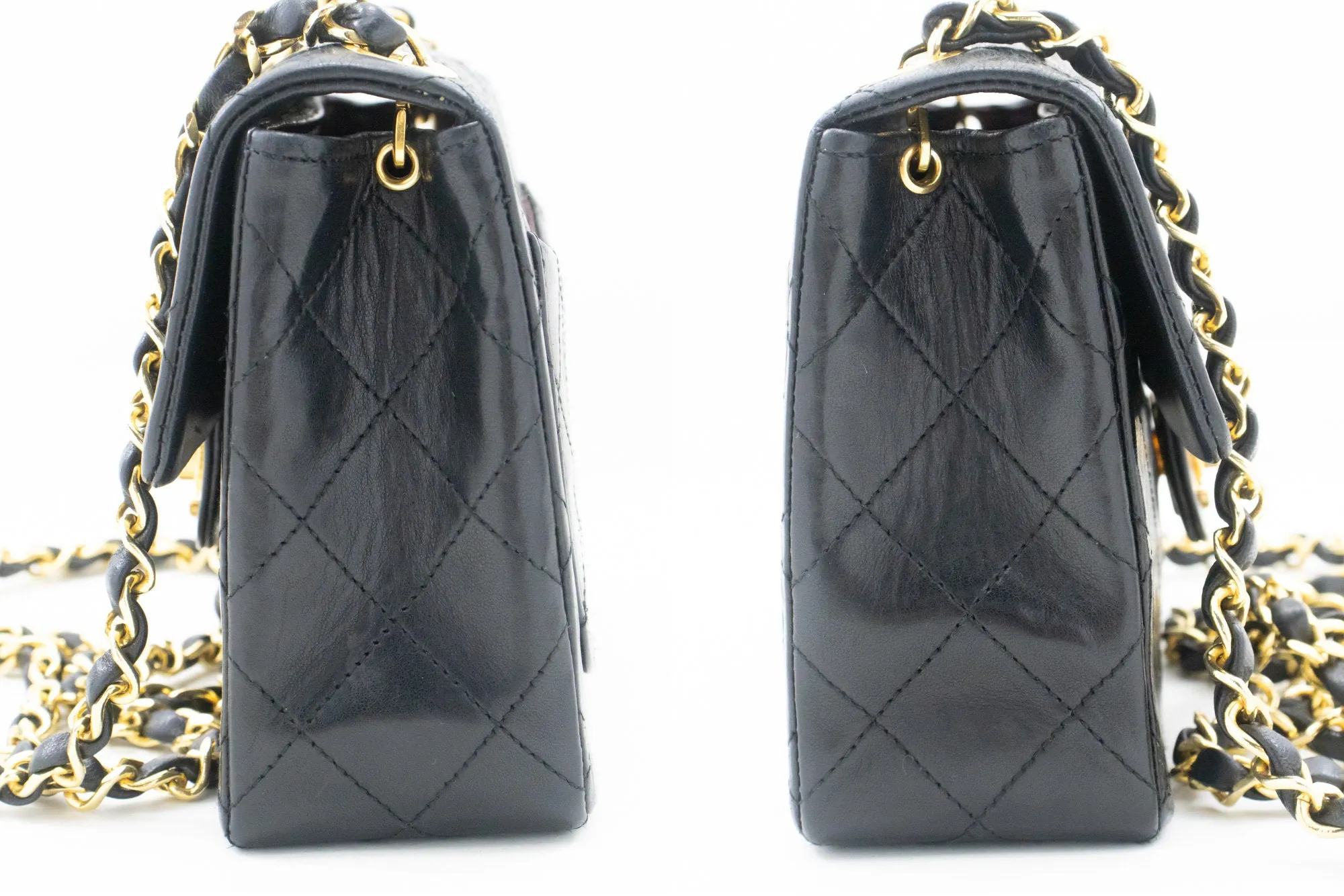 CHANEL Mini Square Small Chain Shoulder Bag Crossbody Black Lamb m26