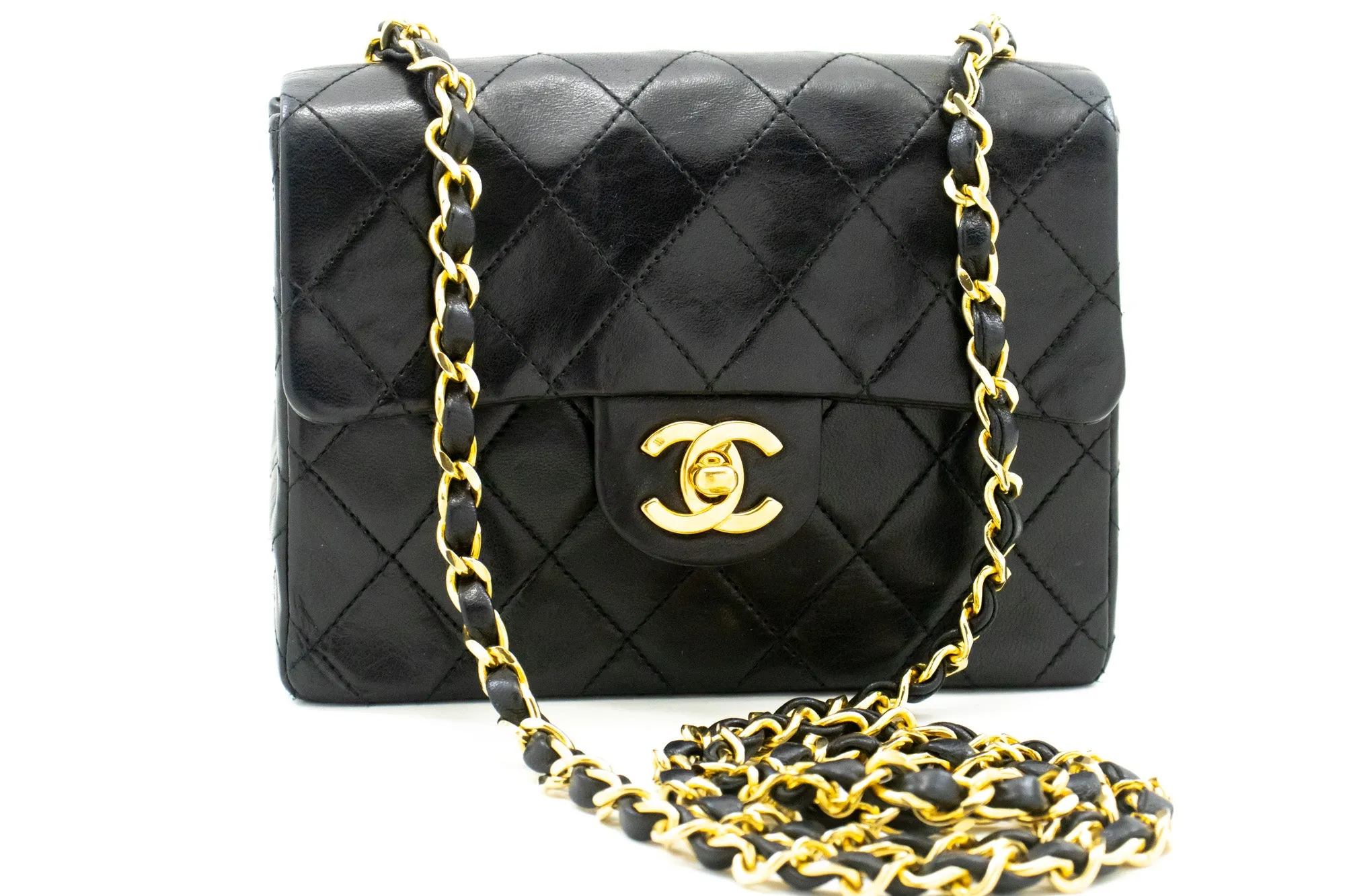 CHANEL Mini Square Small Chain Shoulder Bag Crossbody Black Lamb m26
