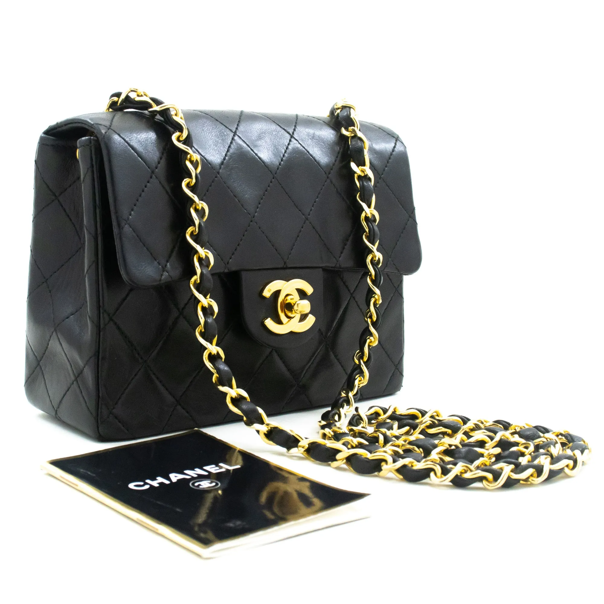 CHANEL Mini Square Small Chain Shoulder Bag Crossbody Black Lamb m26