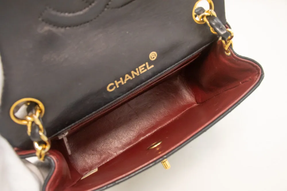 CHANEL Mini Square Small Chain Shoulder Bag Crossbody Black Lamb m26