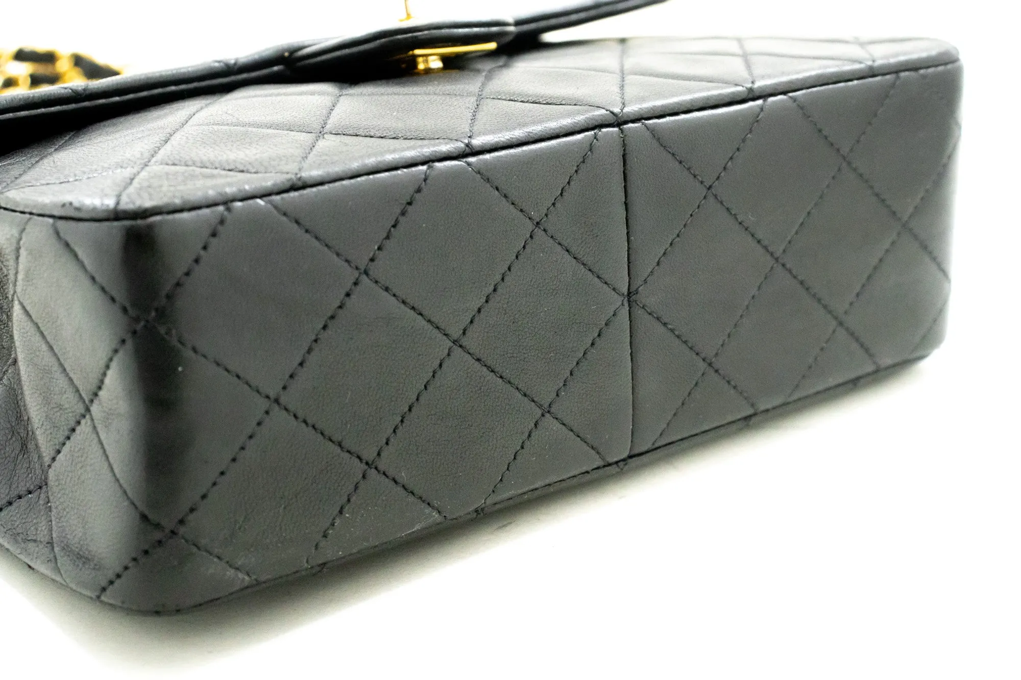 CHANEL Mini Square Small Chain Shoulder Bag Crossbody Black Lamb n28