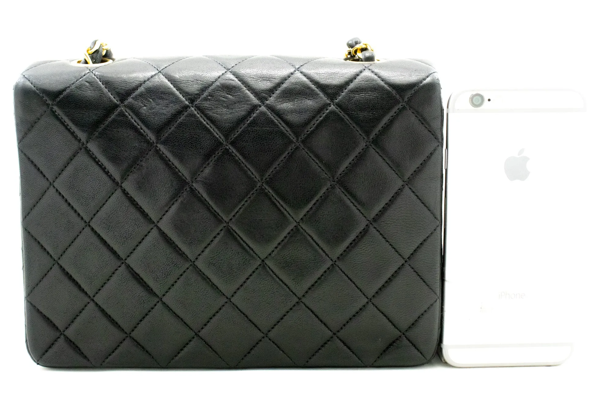 CHANEL Mini Square Small Chain Shoulder Bag Crossbody Black Lamb n28