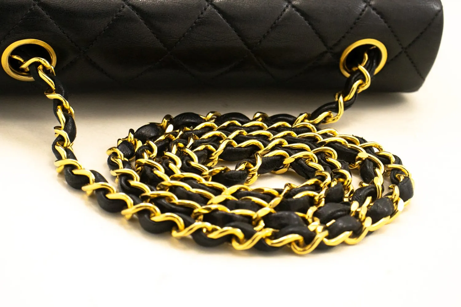 CHANEL Mini Square Small Chain Shoulder Bag Crossbody Black Lamb n28