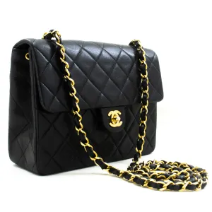 CHANEL Mini Square Small Chain Shoulder Bag Crossbody Black Lamb n28