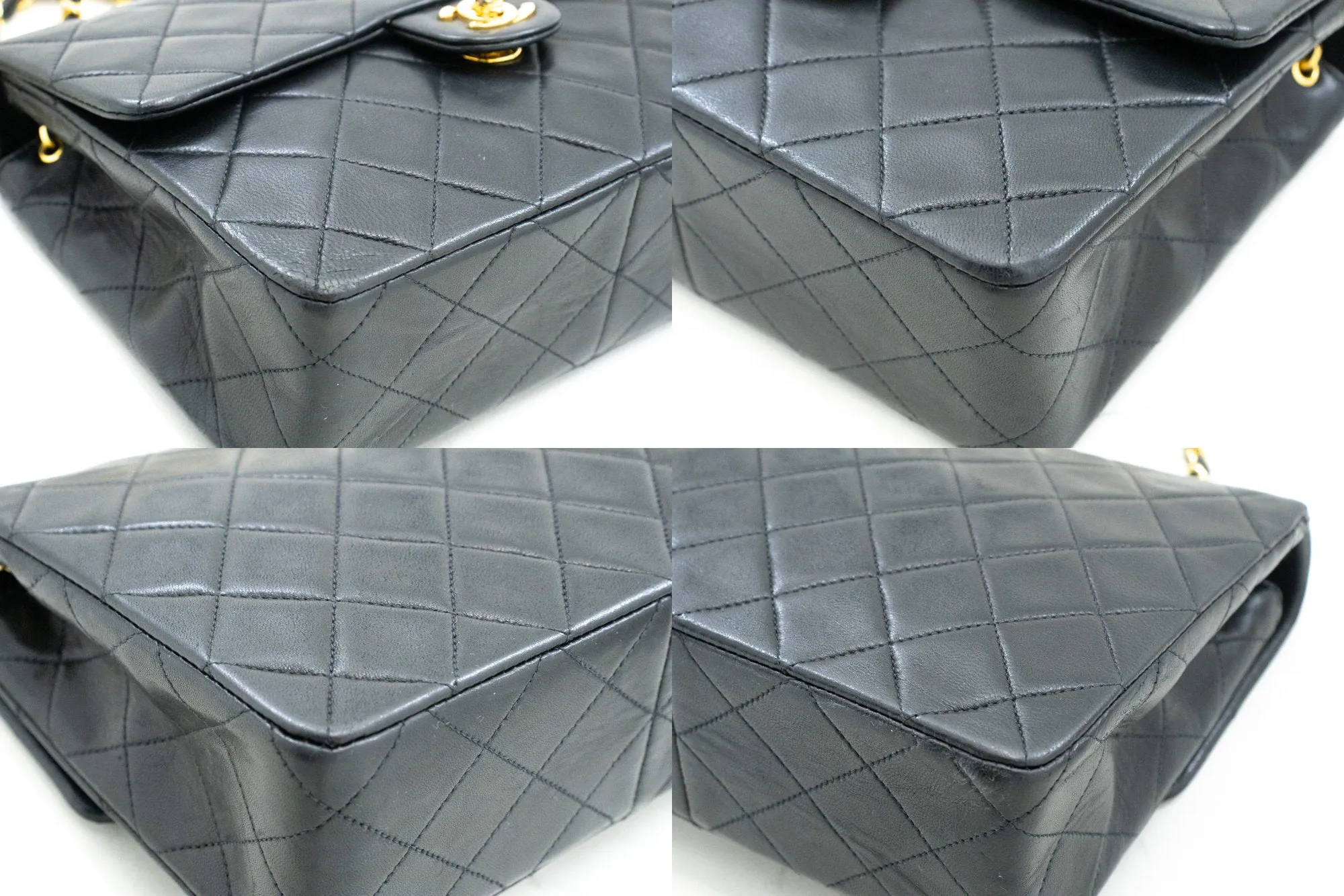 CHANEL Mini Square Small Chain Shoulder Bag Crossbody Black Lamb n28