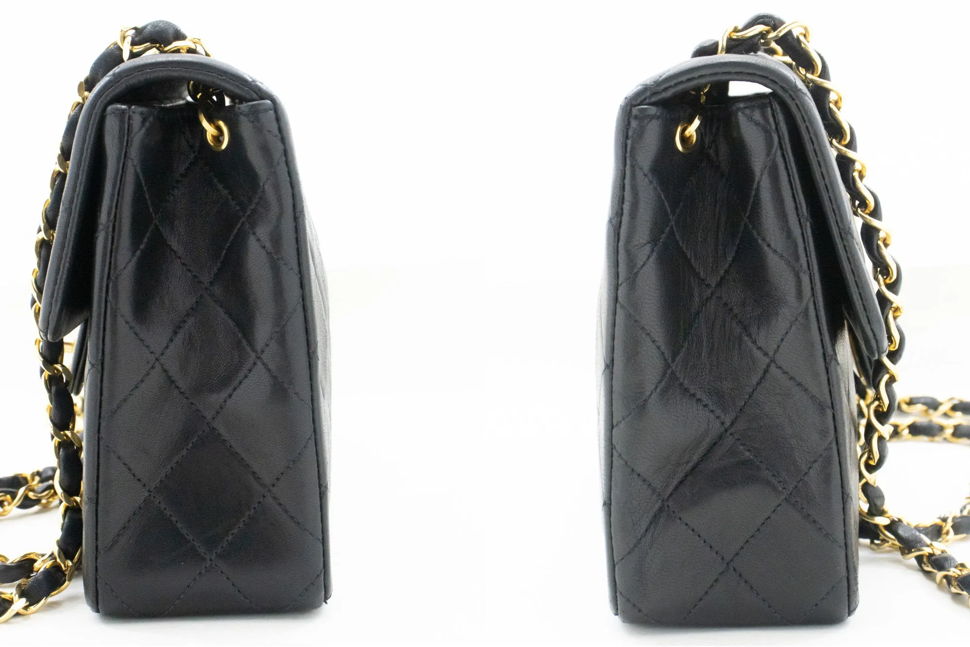 CHANEL Mini Square Small Chain Shoulder Bag Crossbody Black Lamb n28