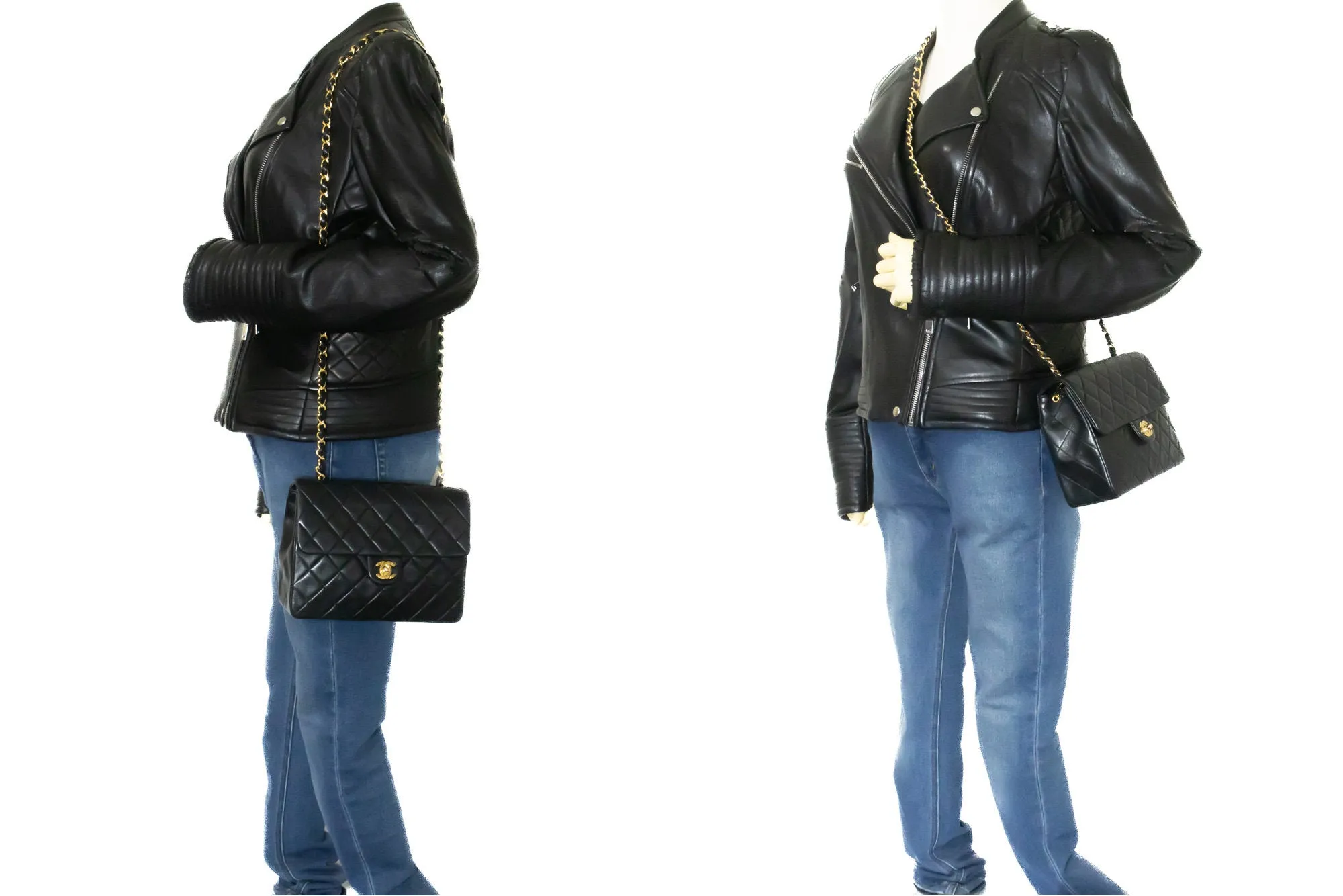 CHANEL Mini Square Small Chain Shoulder Bag Crossbody Black Lamb n28
