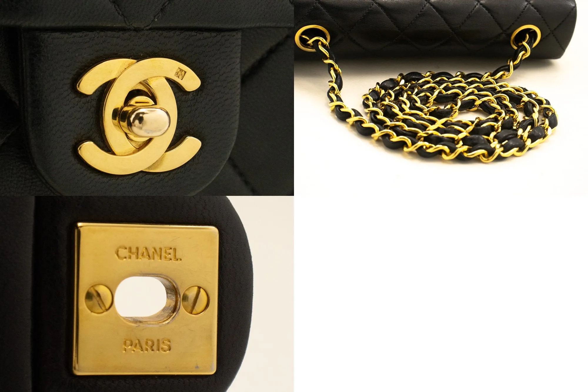 CHANEL Mini Square Small Chain Shoulder Bag Crossbody Black Lamb n28