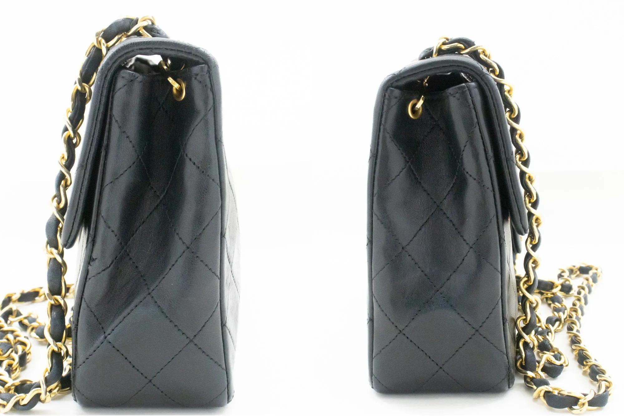 CHANEL Mini Square Small Chain Shoulder Bag Crossbody Black Lamb n69