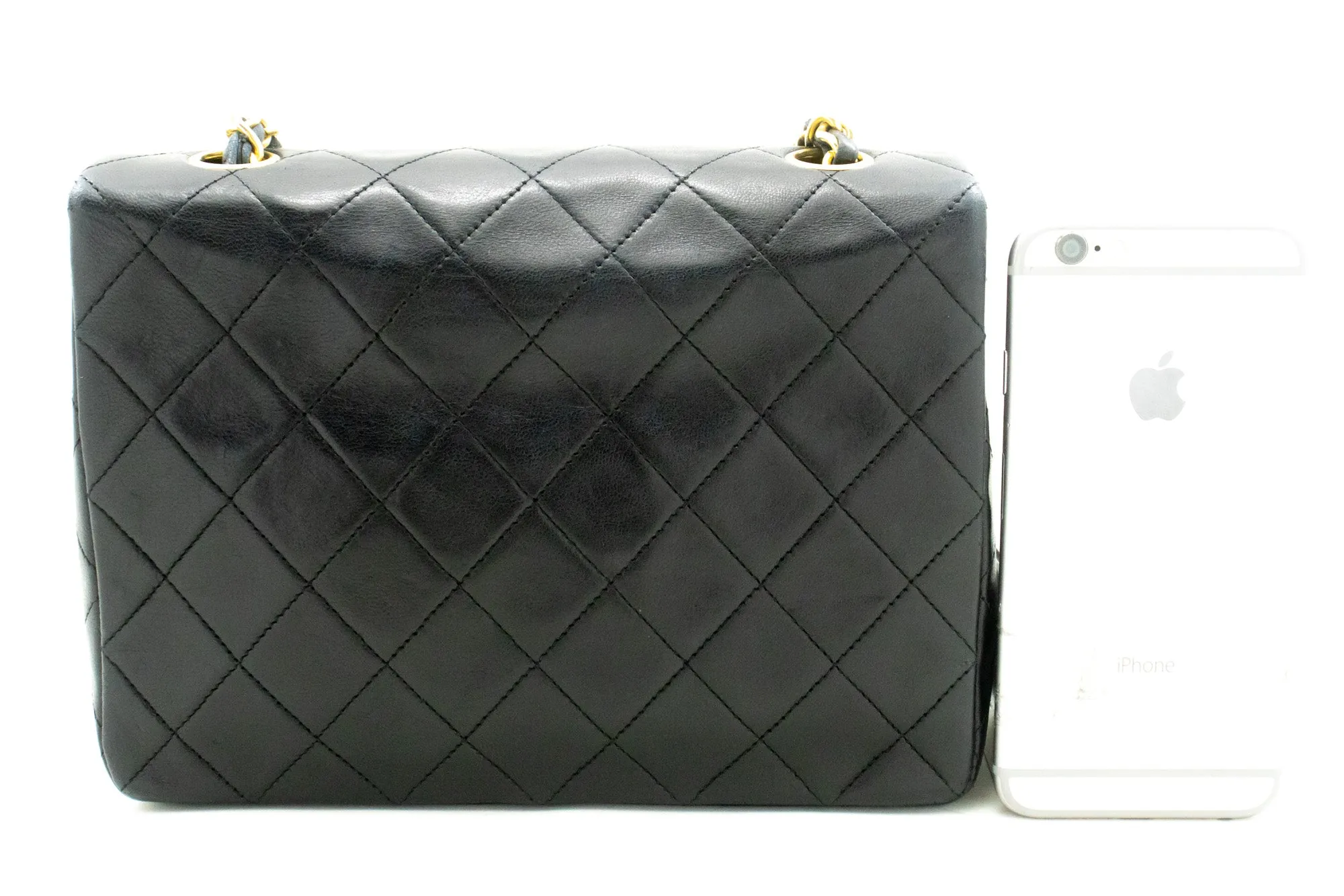 CHANEL Mini Square Small Chain Shoulder Bag Crossbody Black Lamb n69