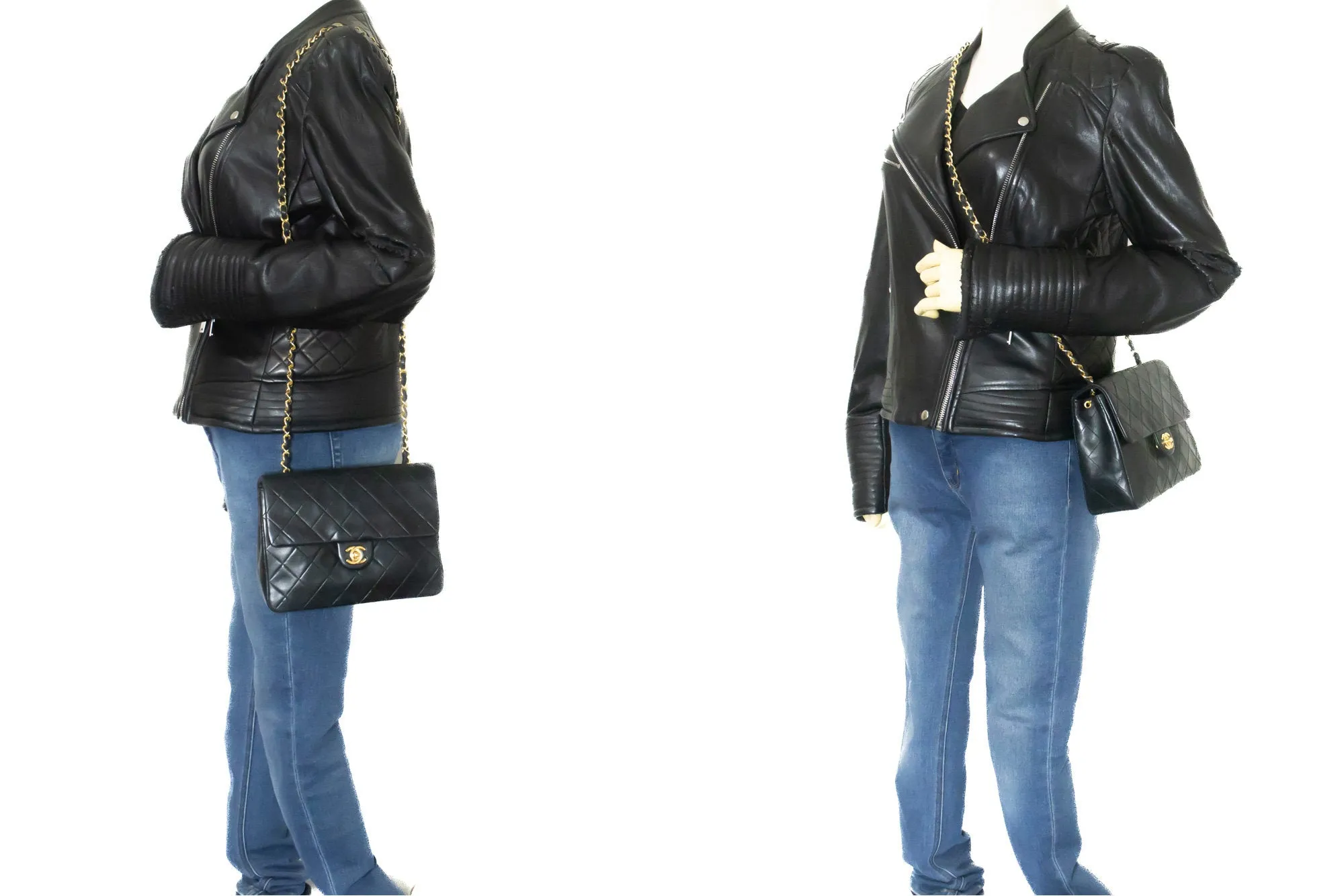 CHANEL Mini Square Small Chain Shoulder Bag Crossbody Black Lamb n69