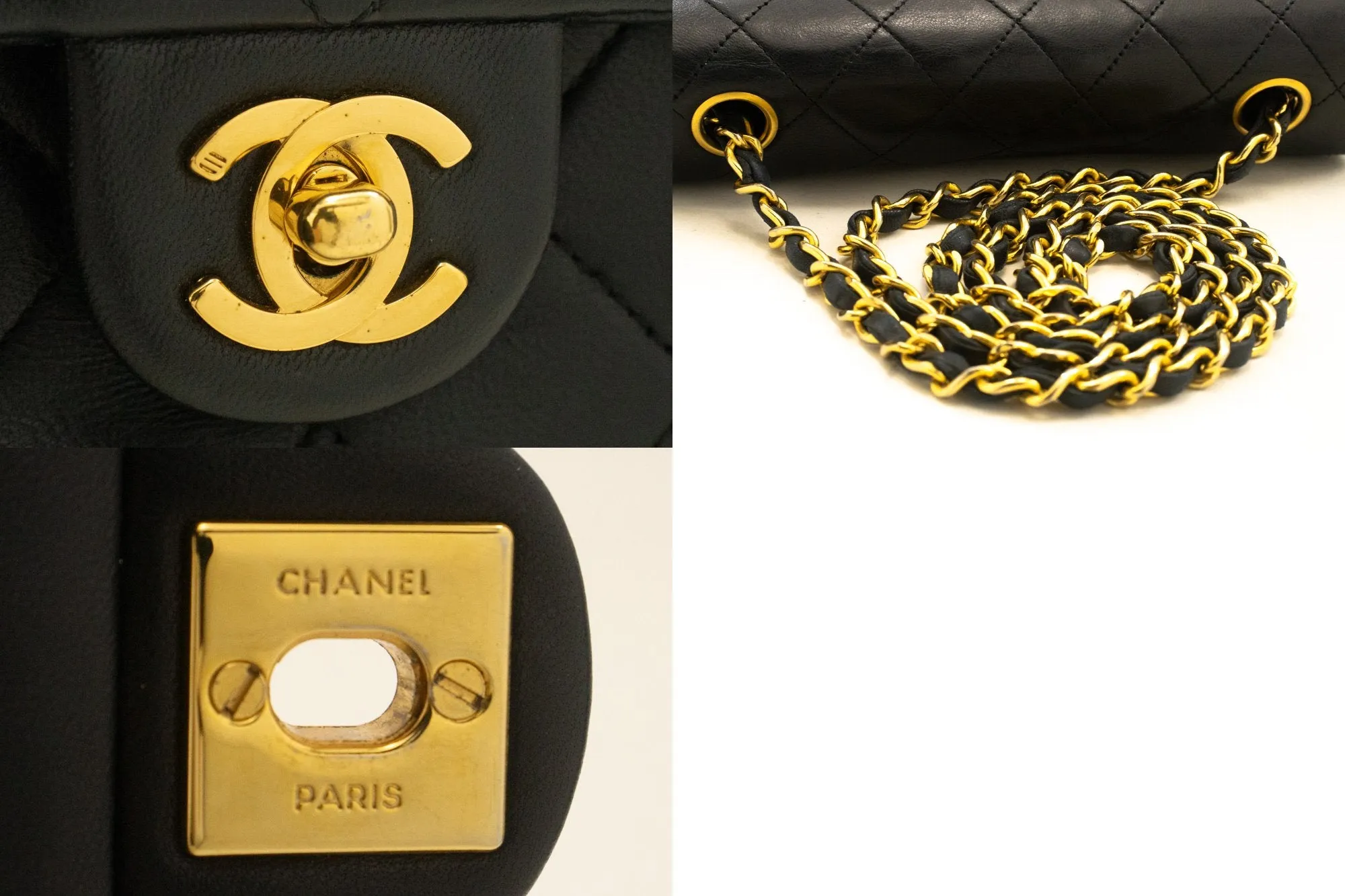 CHANEL Mini Square Small Chain Shoulder Bag Crossbody Black Lamb n69