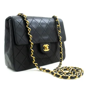 CHANEL Mini Square Small Chain Shoulder Bag Crossbody Black Lamb n69