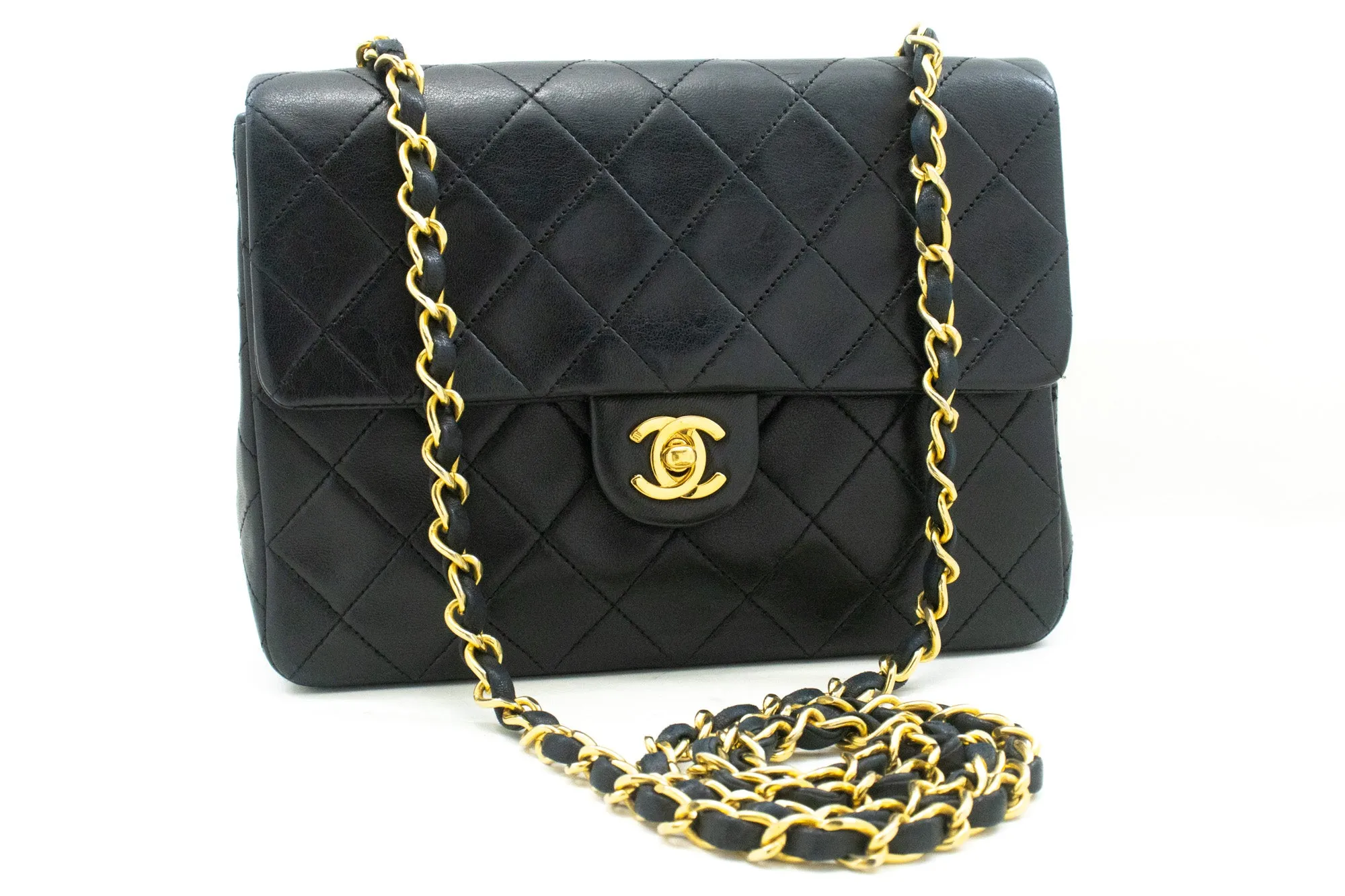 CHANEL Mini Square Small Chain Shoulder Bag Crossbody Black Lamb n69