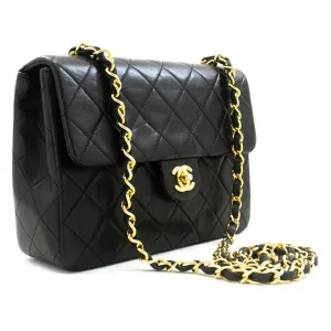 CHANEL Mini Square Small Chain Shoulder Bag Crossbody Black Lamb p03