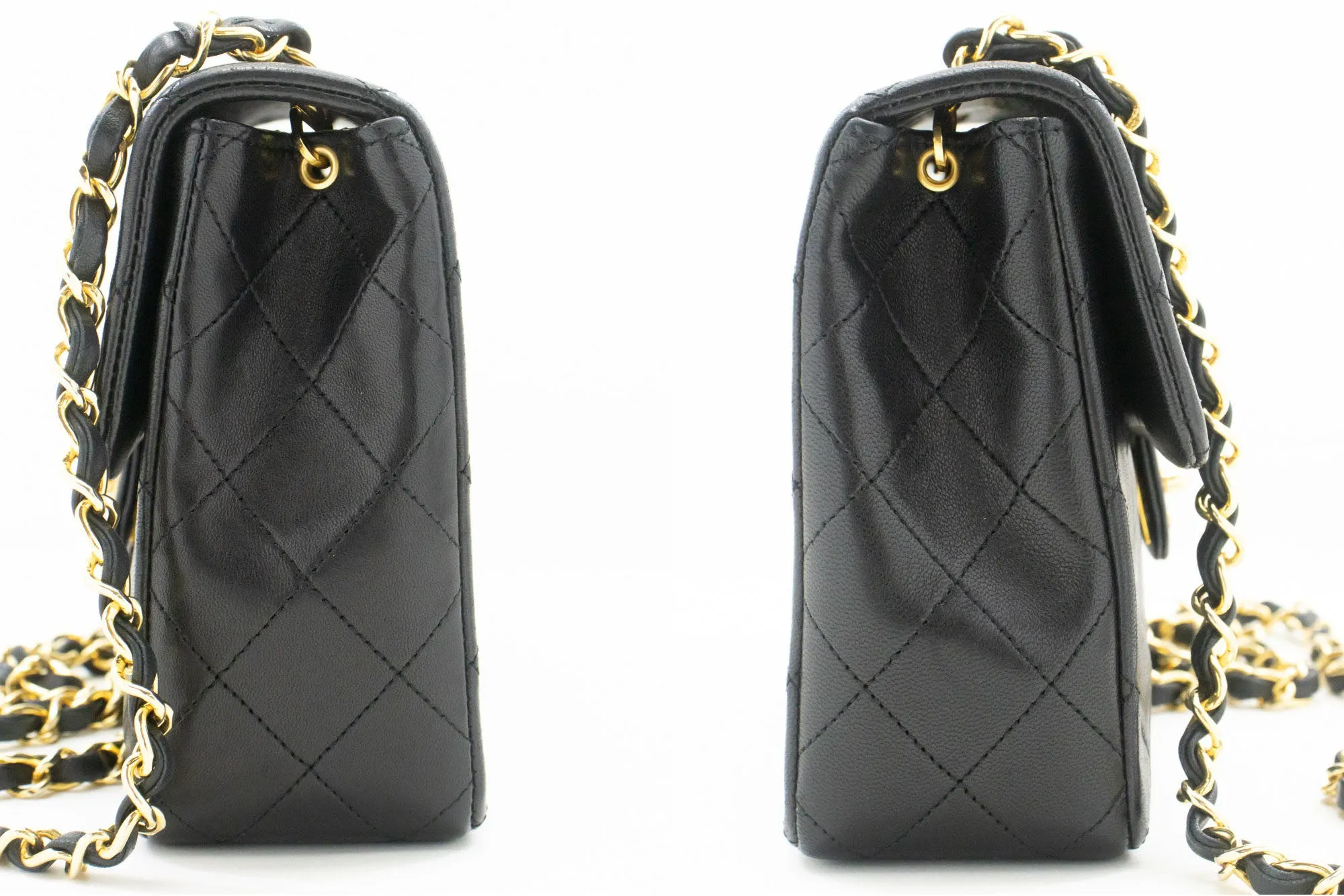 CHANEL Mini Square Small Chain Shoulder Bag Crossbody Black Lamb p03
