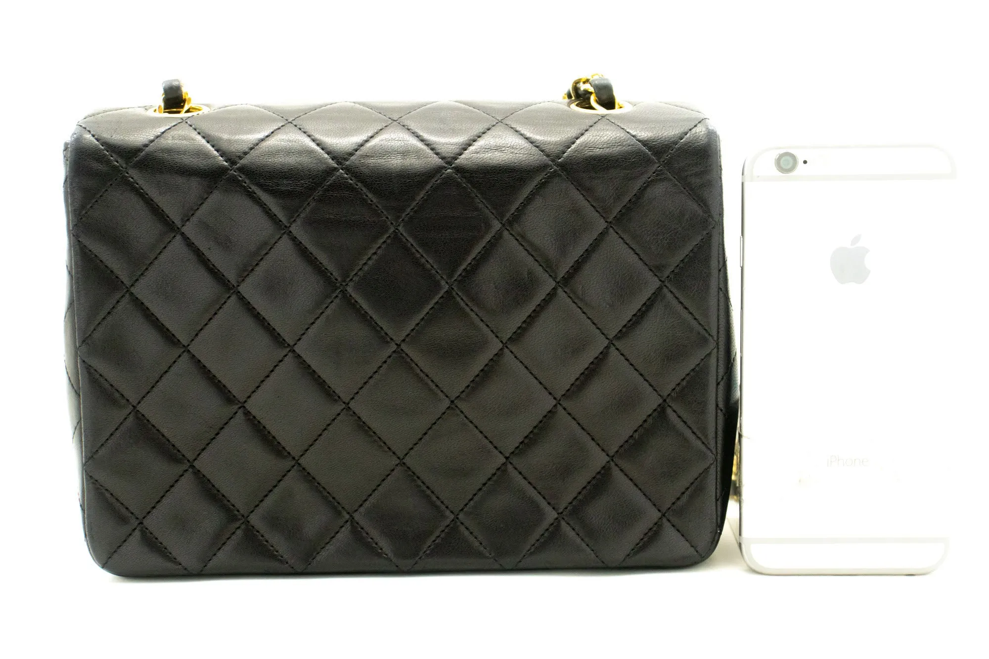 CHANEL Mini Square Small Chain Shoulder Bag Crossbody Black Lamb p03