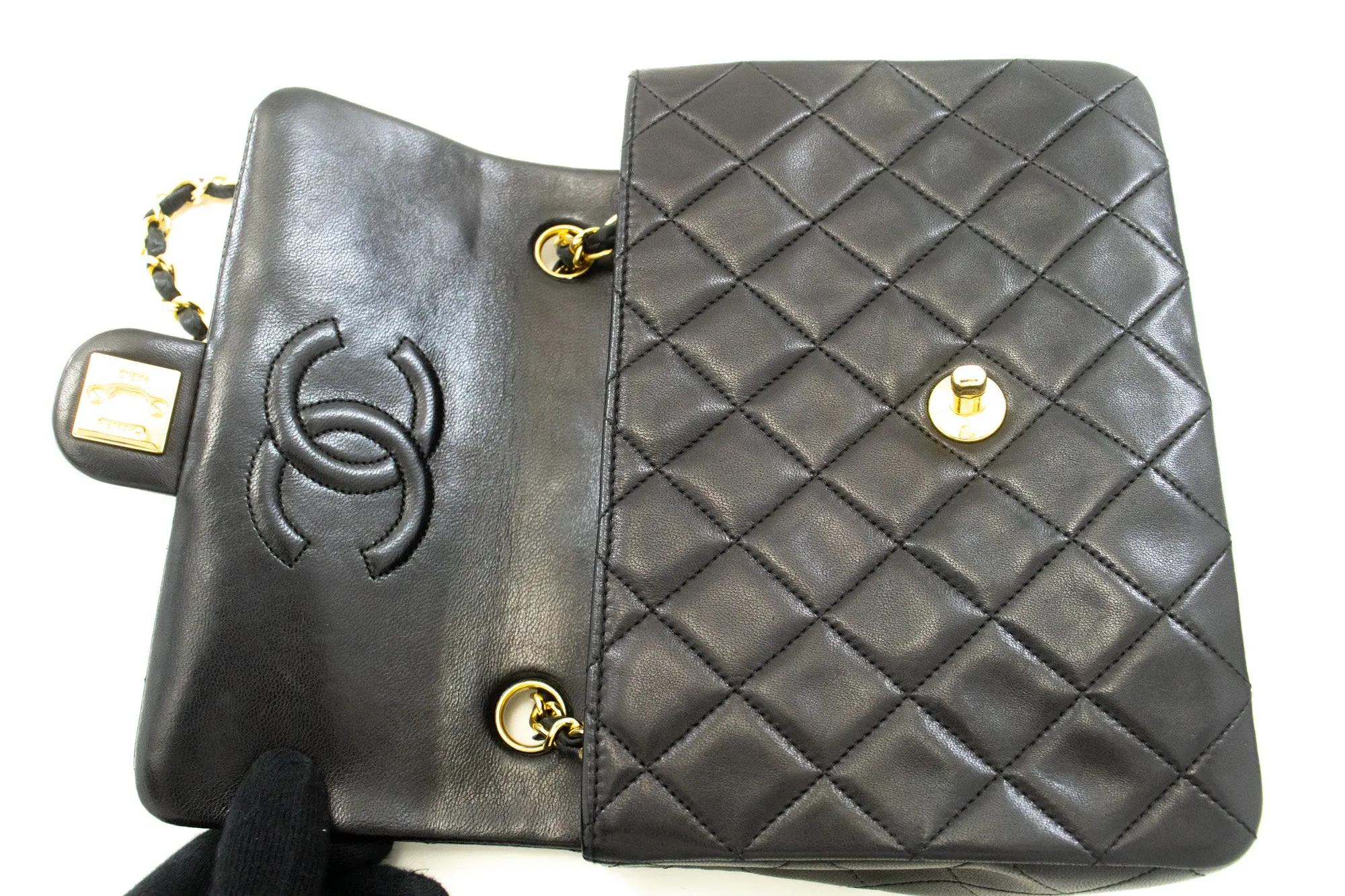CHANEL Mini Square Small Chain Shoulder Bag Crossbody Black Lamb p03