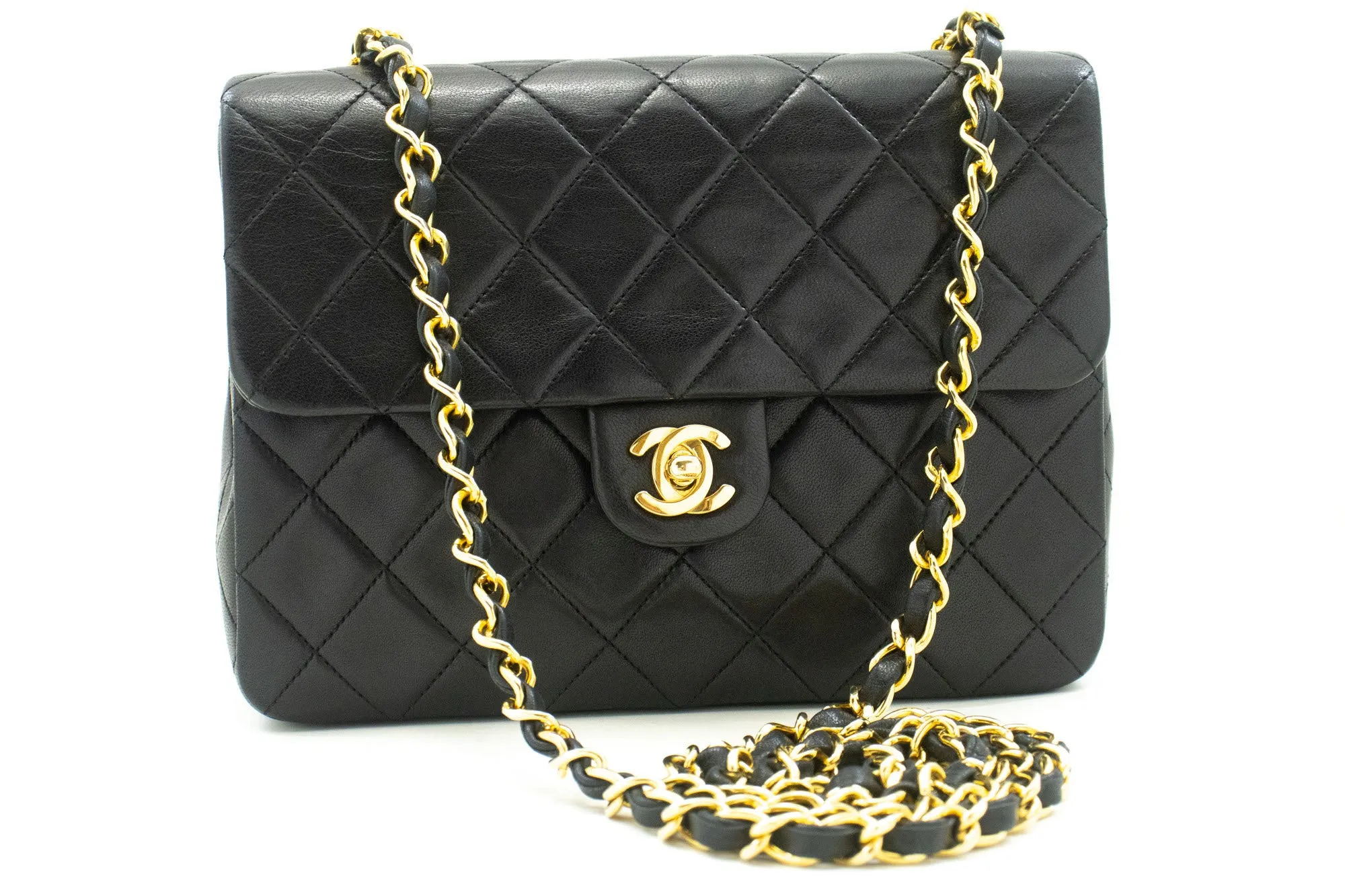CHANEL Mini Square Small Chain Shoulder Bag Crossbody Black Lamb p03