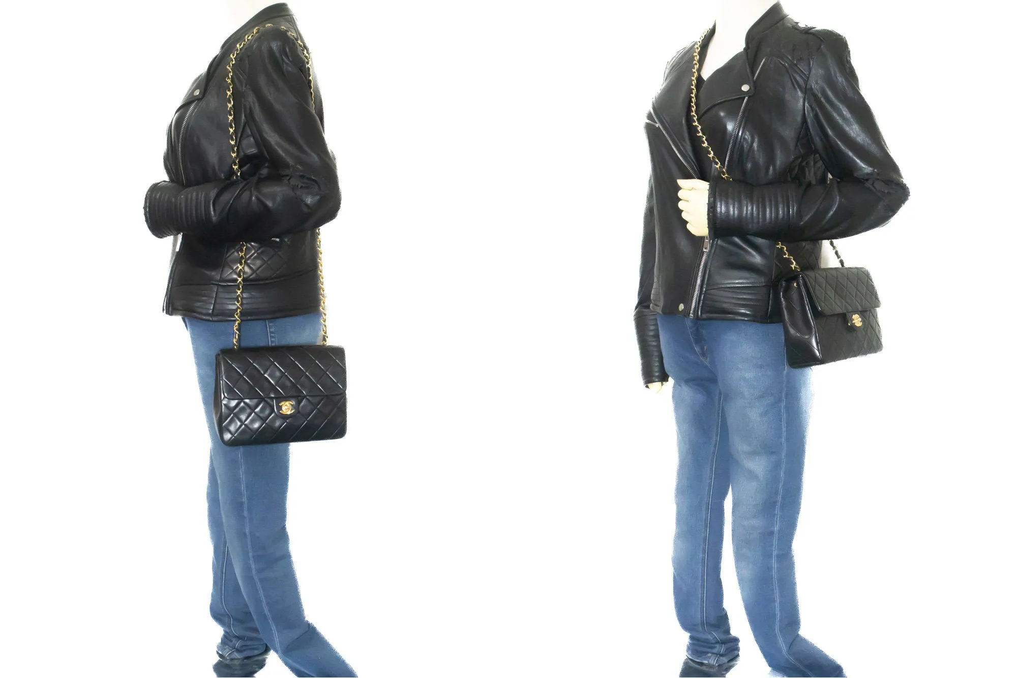 CHANEL Mini Square Small Chain Shoulder Bag Crossbody Black Lamb p03