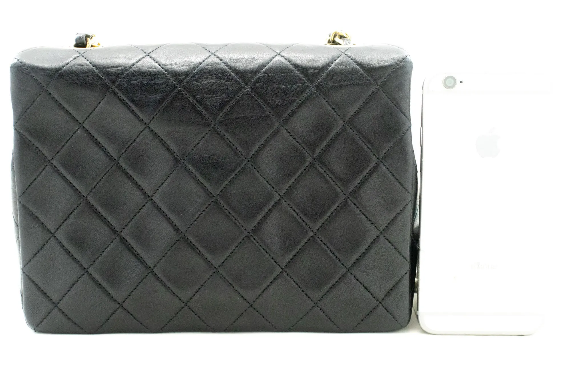 CHANEL Mini Square Small Chain Shoulder Bag Crossbody Black Lamb p39
