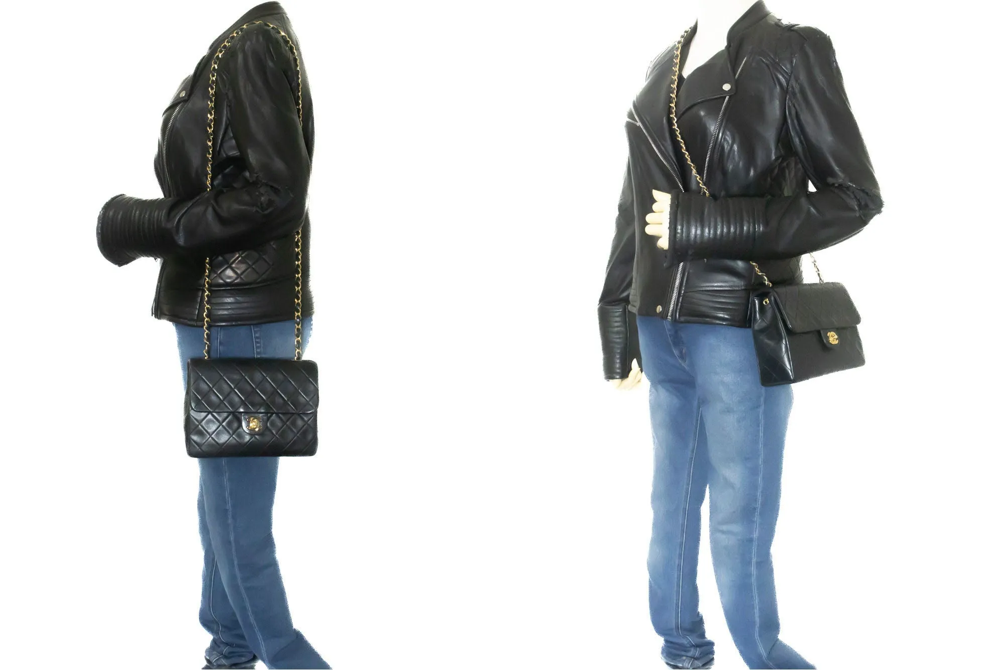 CHANEL Mini Square Small Chain Shoulder Bag Crossbody Black Lamb p39