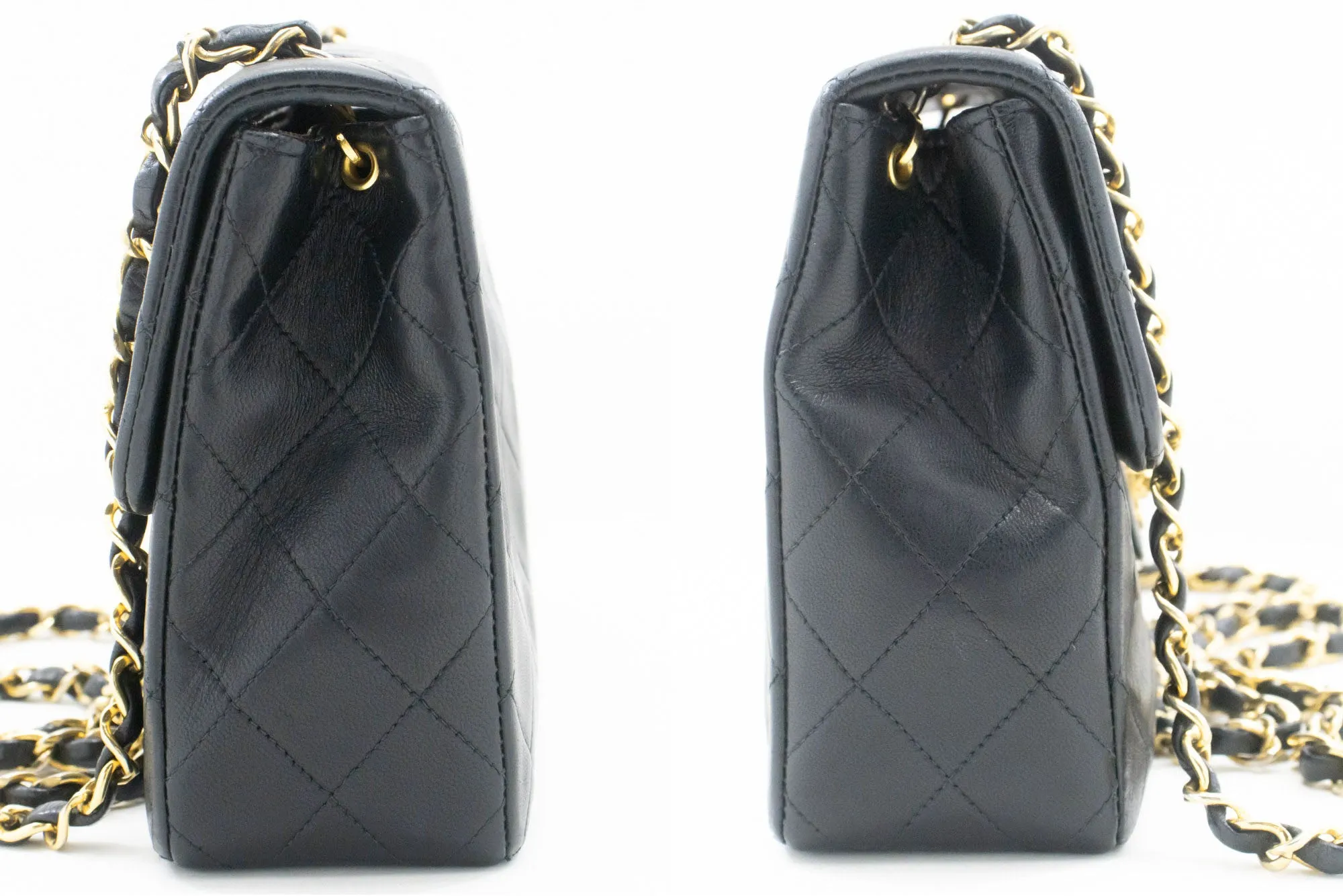 CHANEL Mini Square Small Chain Shoulder Bag Crossbody Black Lamb p39