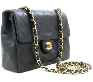 CHANEL Mini Square Small Chain Shoulder Bag Crossbody Black Lamb p39